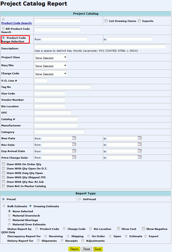 Project Catalog Report